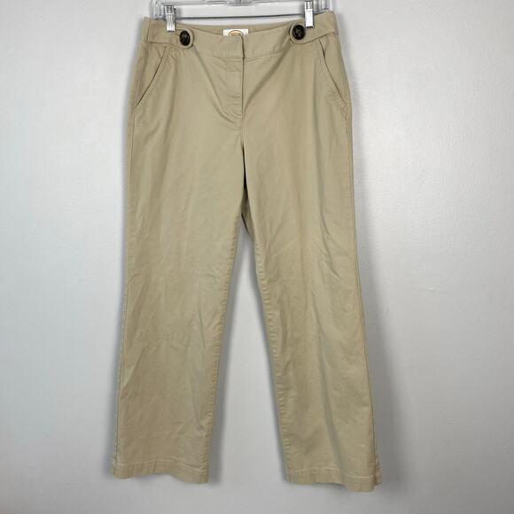 Talbots Vintage Petites‎ Khaki Wide Leg Pants Button Waist Career Detail Size 8P - Picture 1 of 10